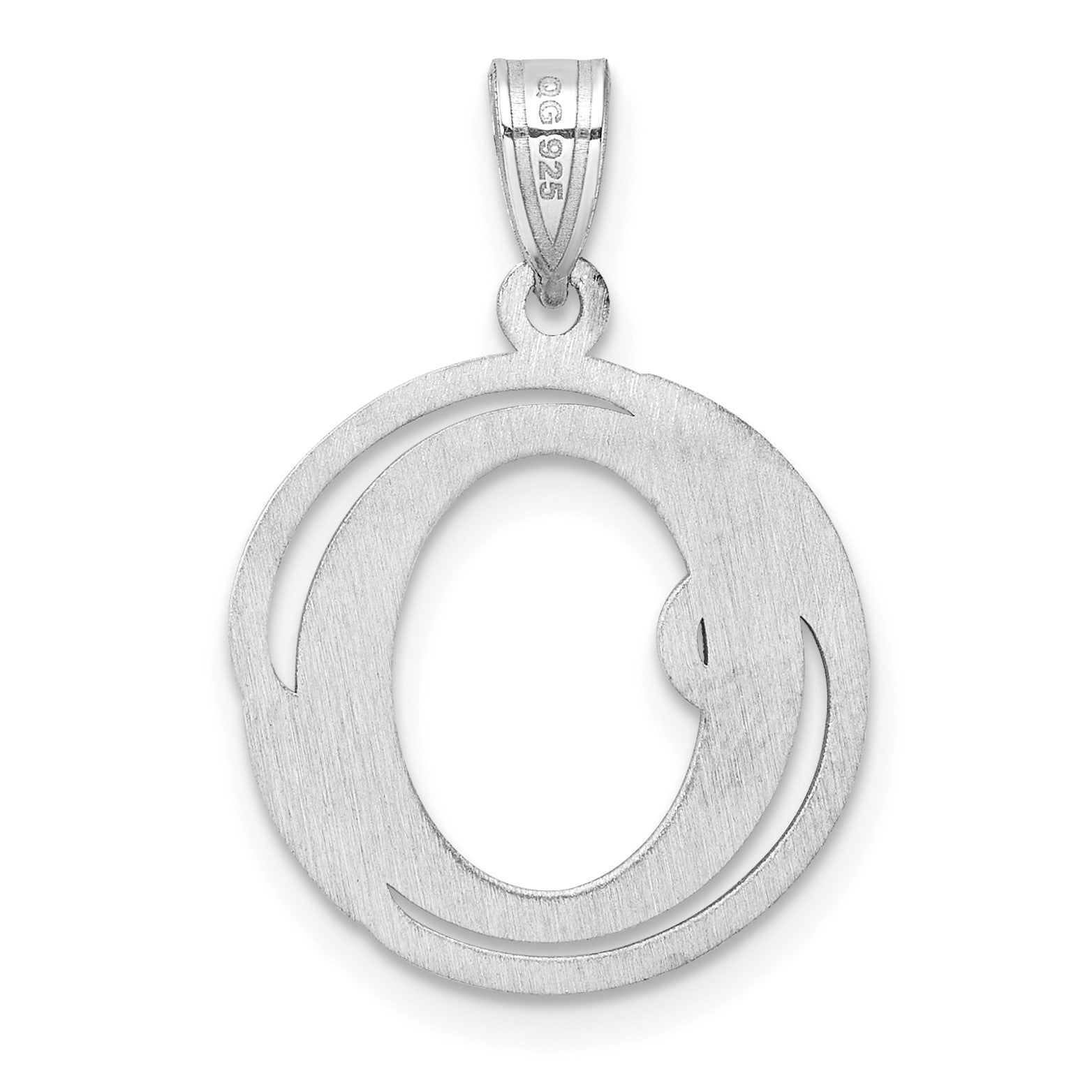 Small Sterling Silver Rhodium-plated Fancy Script Letter O Initial Pendant
