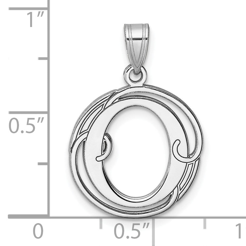 Small Sterling Silver Rhodium-plated Fancy Script Letter O Initial Pendant