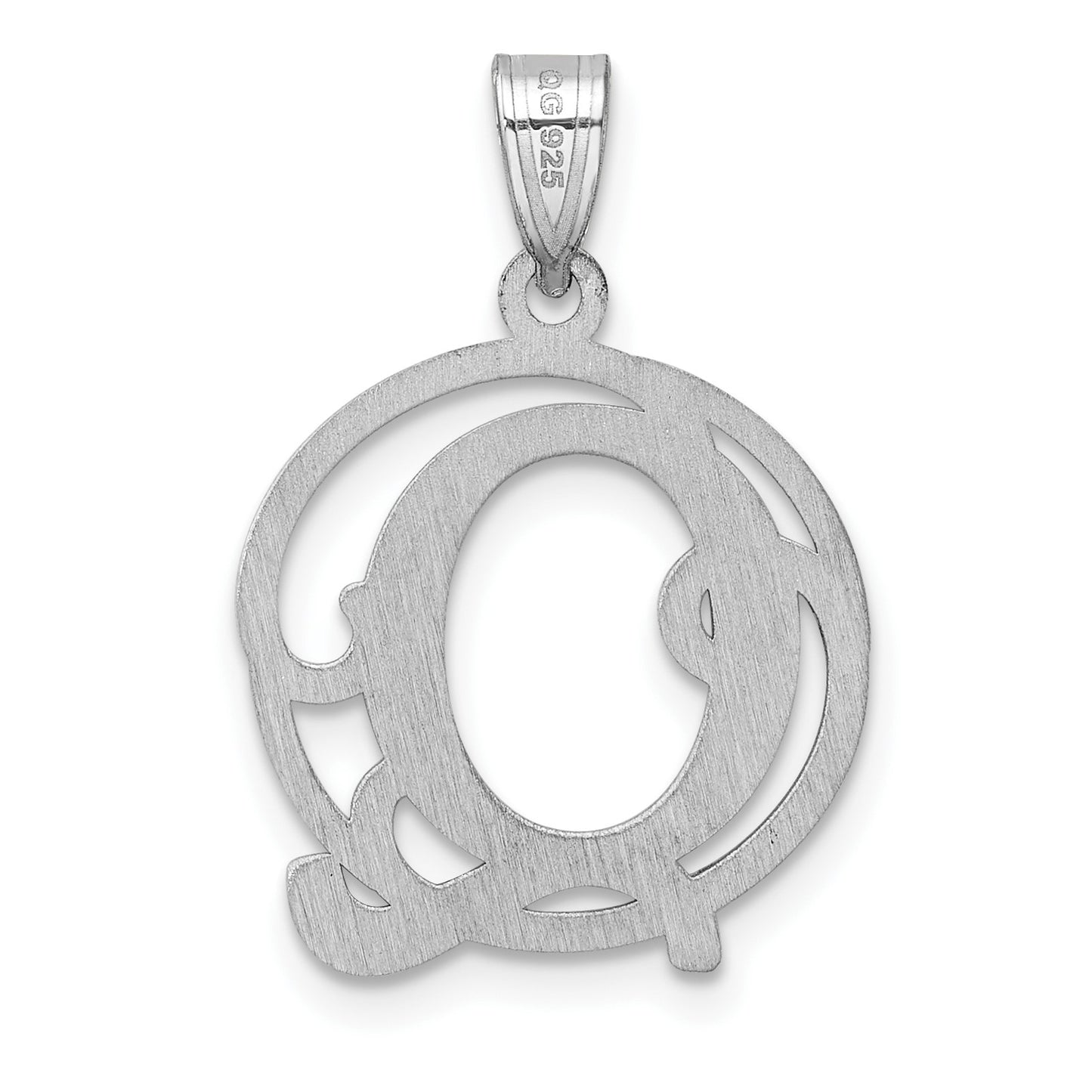 Small Sterling Silver Rhodium-plated Fancy Script Letter Q Initial Pendant