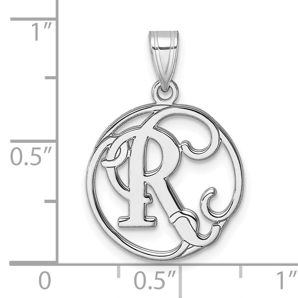 Small Sterling Silver Rhodium-plated Fancy Script Letter R Initial Pendant