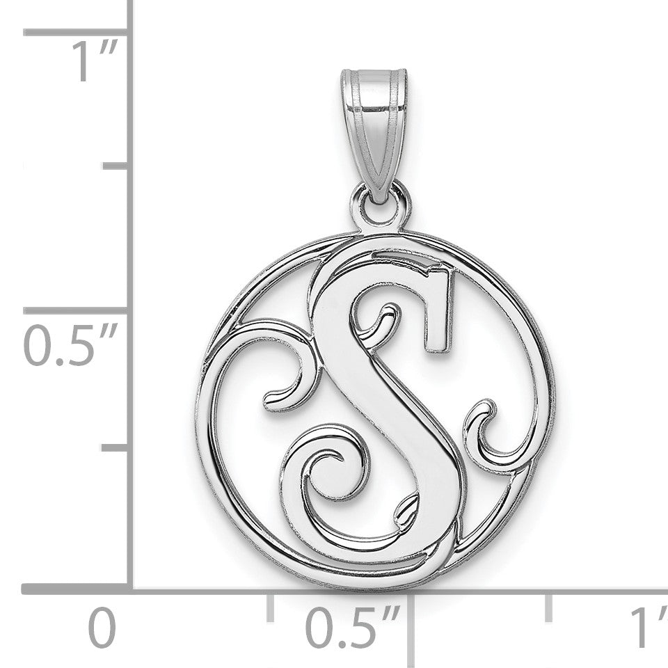 Small Sterling Silver Rhodium-plated Fancy Script Letter S Initial Pendant