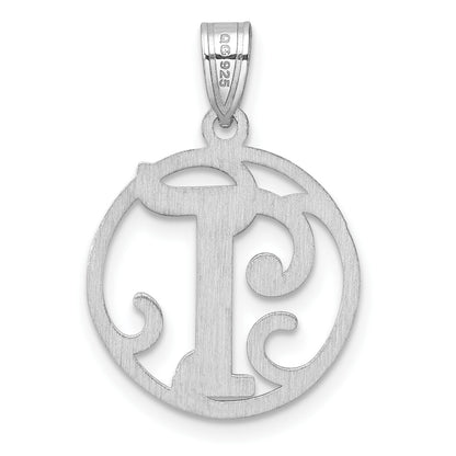 Small Sterling Silver Rhodium-plated Fancy Script Letter T Initial Pendant
