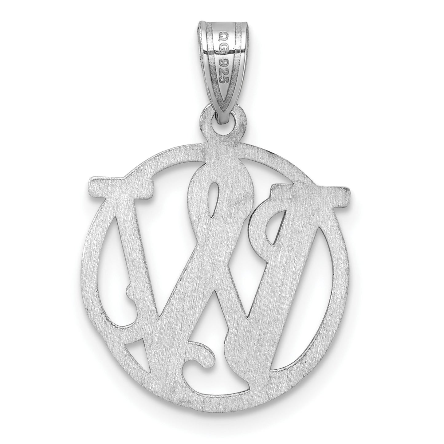 Small Sterling Silver Rhodium-plated Fancy Script Letter W Initial Pendant