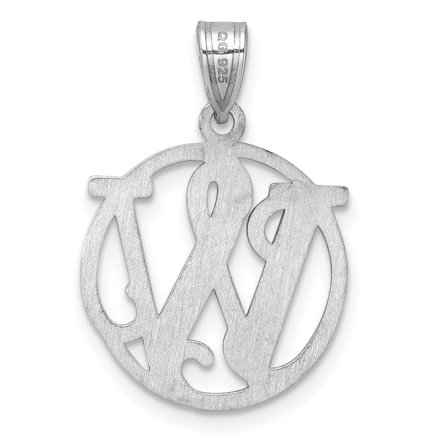 Small Sterling Silver Rhodium-plated Fancy Script Letter W Initial Pendant