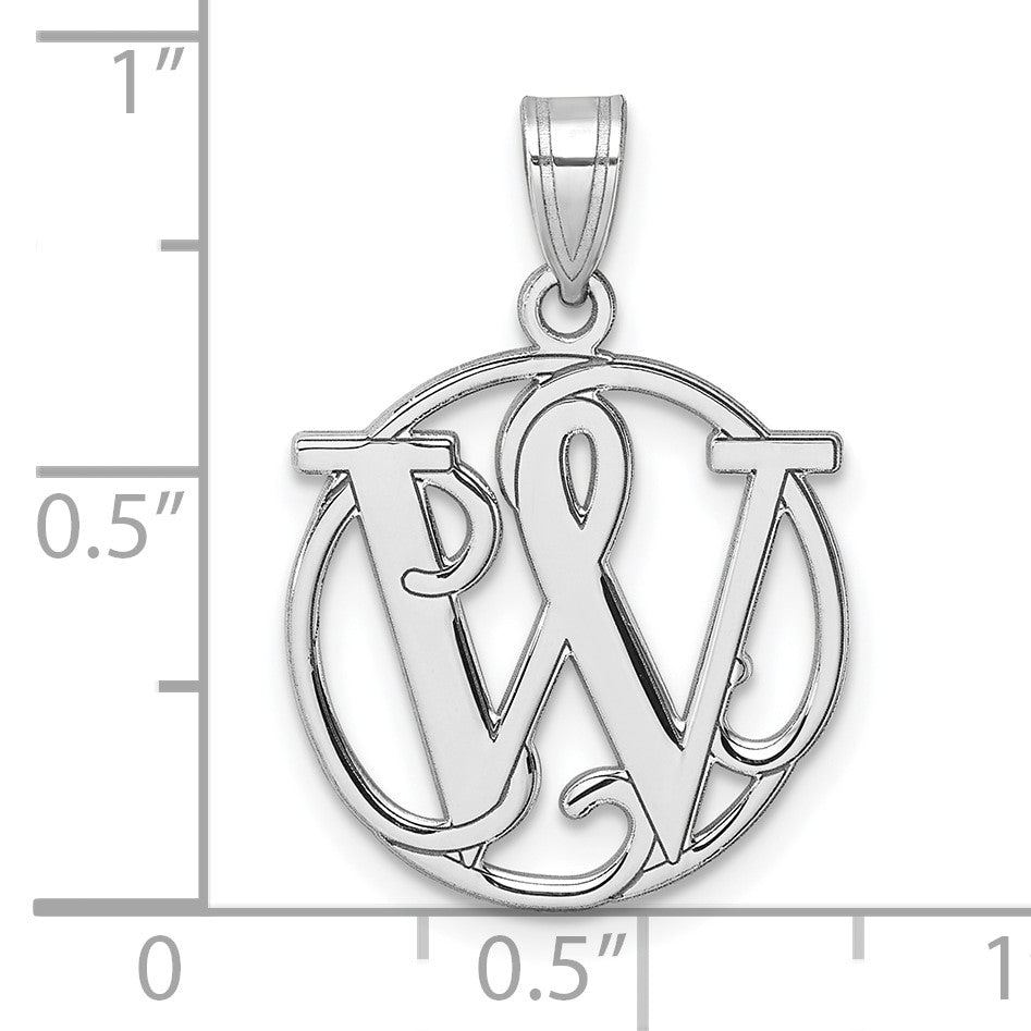 Small Sterling Silver Rhodium-plated Fancy Script Letter W Initial Pendant
