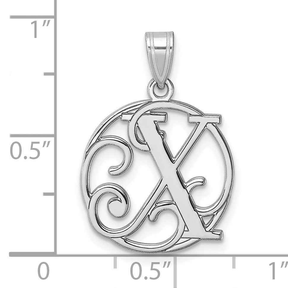 Small Sterling Silver Rhodium-plated Fancy Script Letter X Initial Pendant