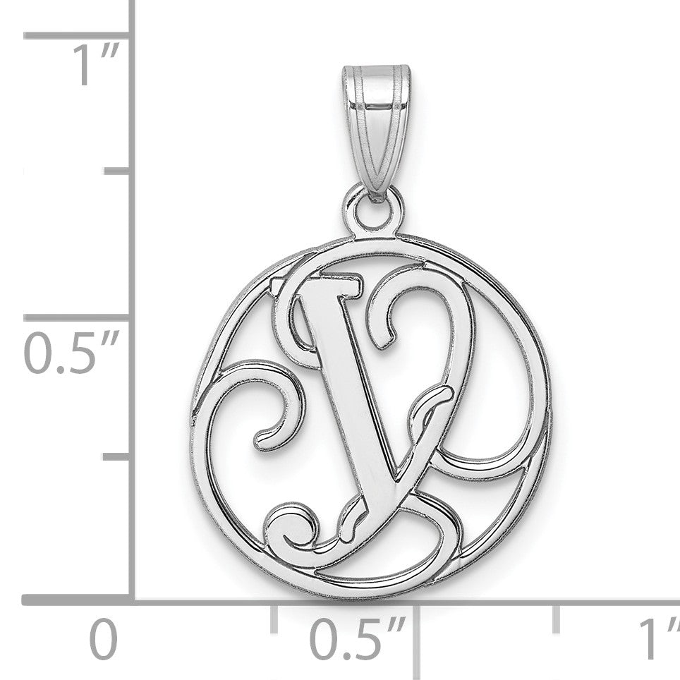 Small Sterling Silver Rhodium-plated Fancy Script Letter Y Initial Pendant