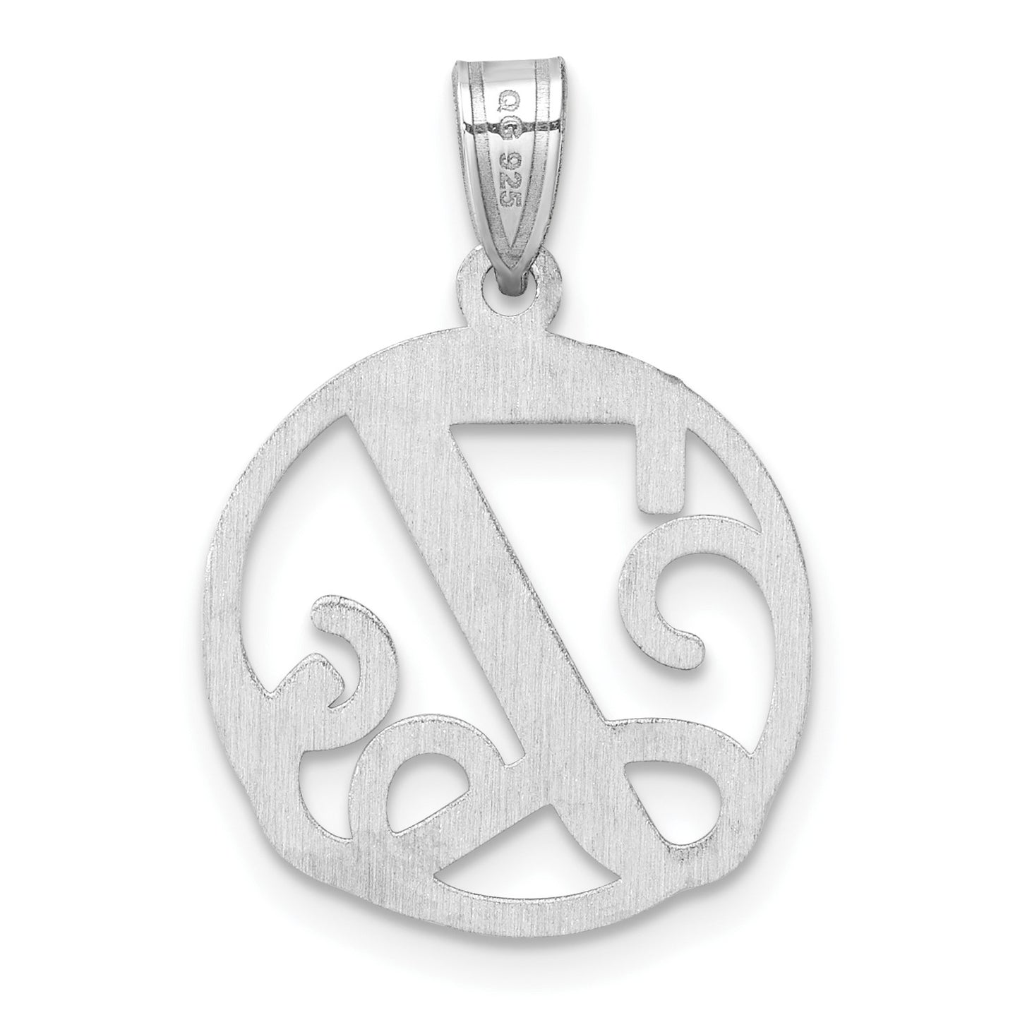 Small Sterling Silver Rhodium-plated Fancy Script Letter Z Initial Pendant