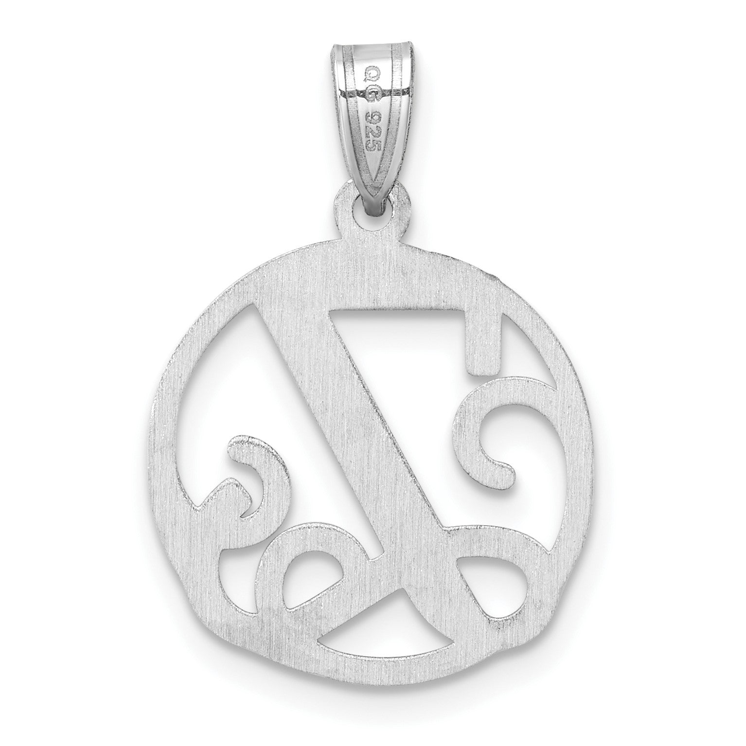 Small Sterling Silver Rhodium-plated Fancy Script Letter Z Initial Pendant
