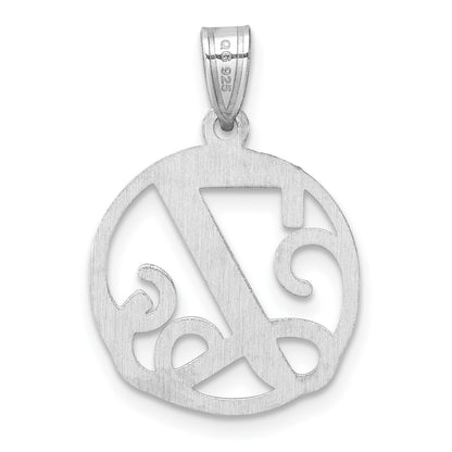 Small Sterling Silver Rhodium-plated Fancy Script Letter Z Initial Pendant