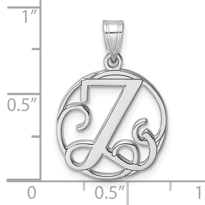Small Sterling Silver Rhodium-plated Fancy Script Letter Z Initial Pendant