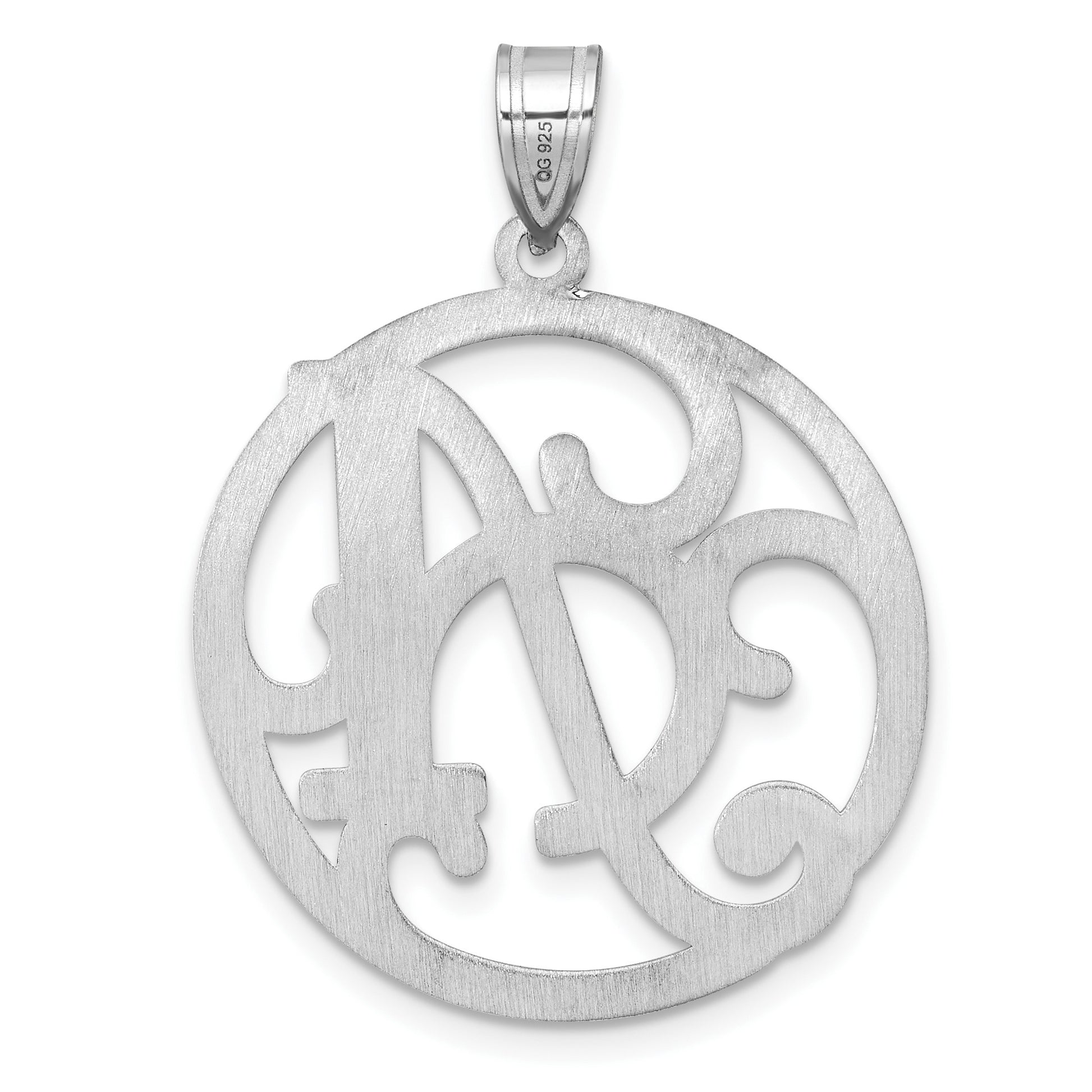 Large Sterling Silver Rhodium-plated Fancy Script Letter A Initial Pendant