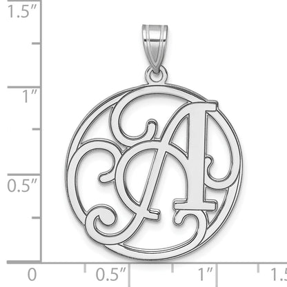 Large Sterling Silver Rhodium-plated Fancy Script Letter A Initial Pendant