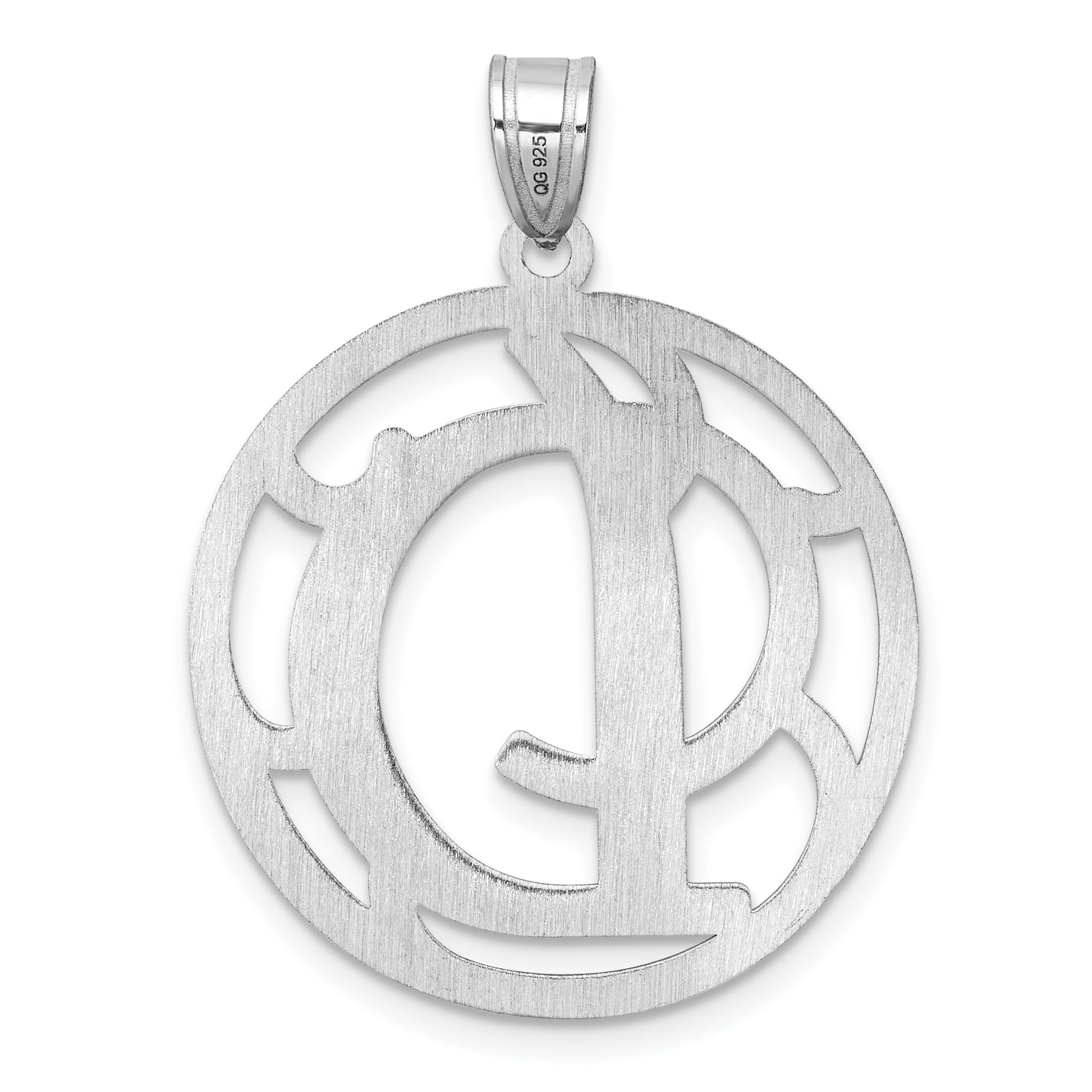 Large Sterling Silver Rhodium-plated Fancy Script Letter D Initial Pendant
