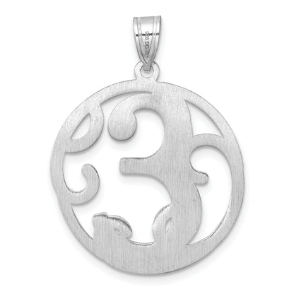 Large Sterling Silver Rhodium-plated Fancy Script Letter E Initial Pendant