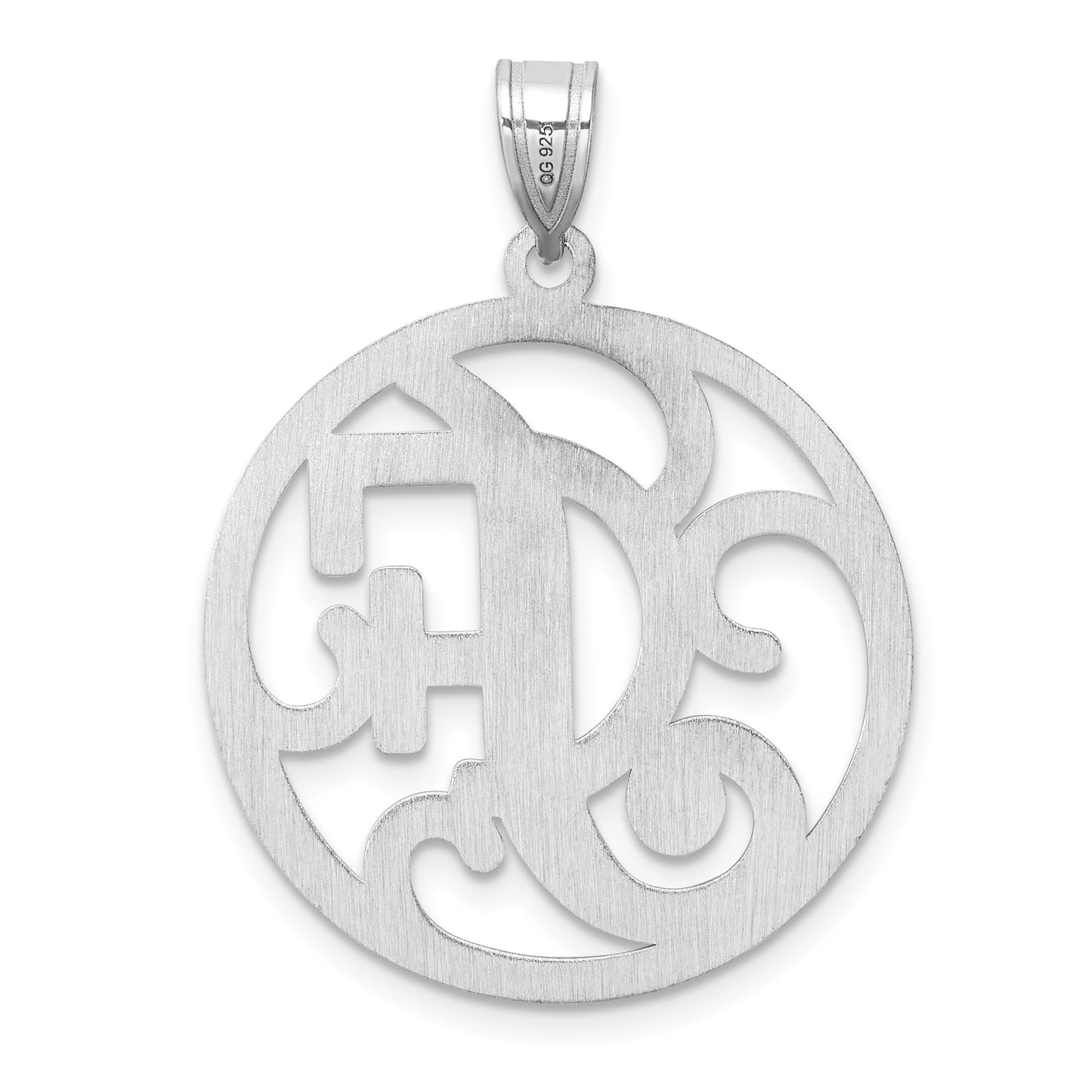 Large Sterling Silver Rhodium-plated Fancy Script Letter F Initial Pendant