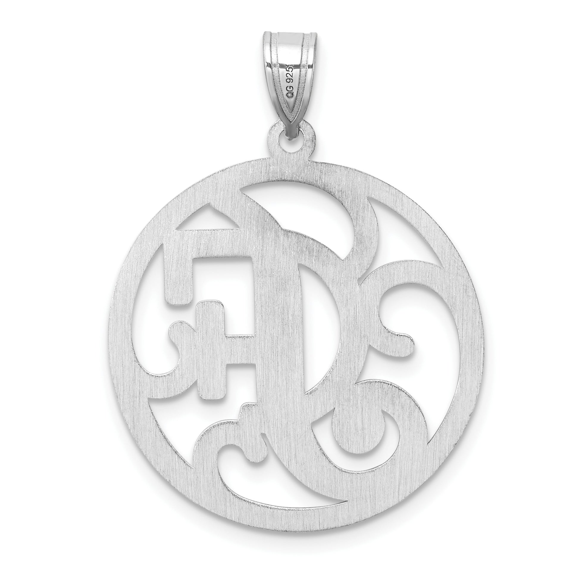 Large Sterling Silver Rhodium-plated Fancy Script Letter F Initial Pendant