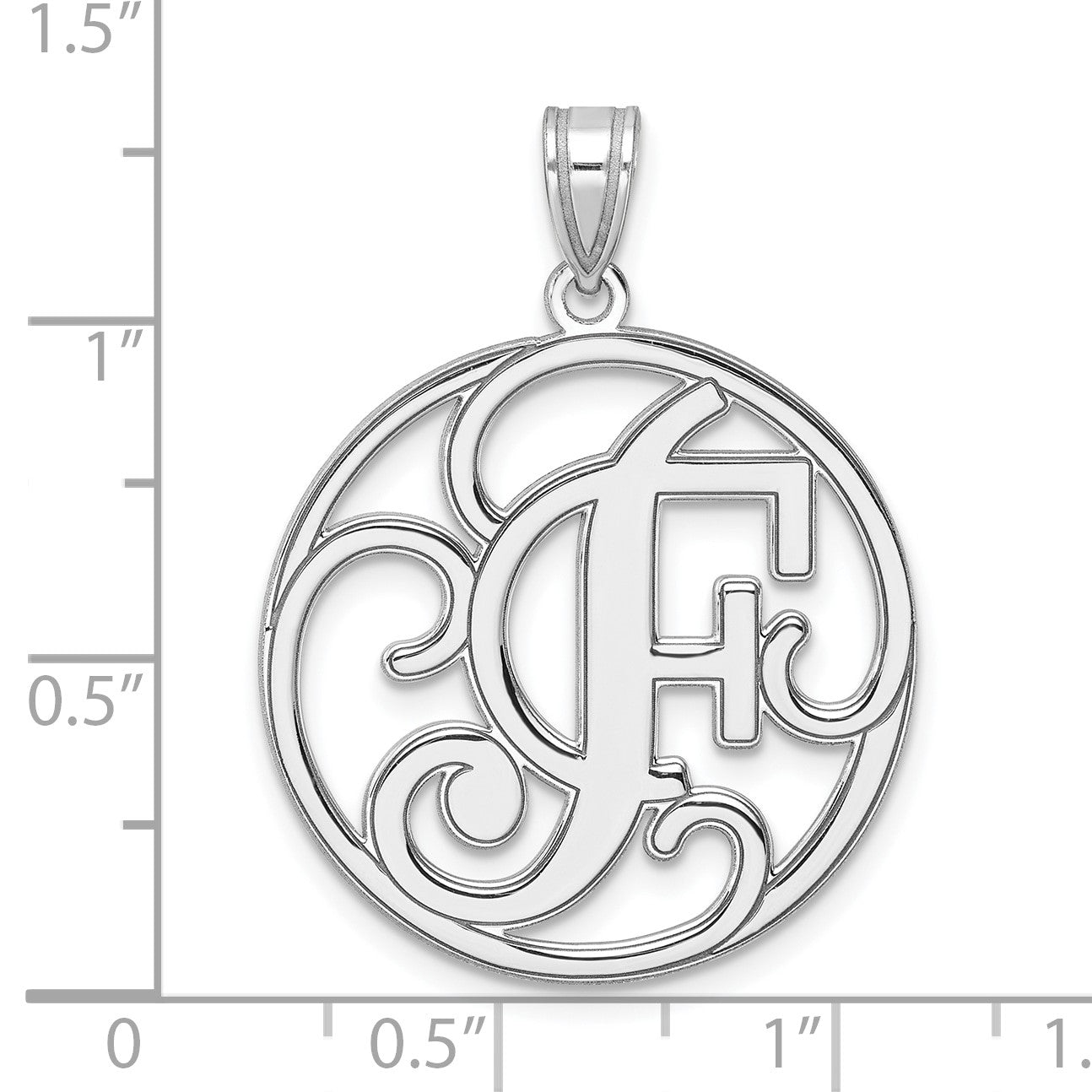 Large Sterling Silver Rhodium-plated Fancy Script Letter F Initial Pendant