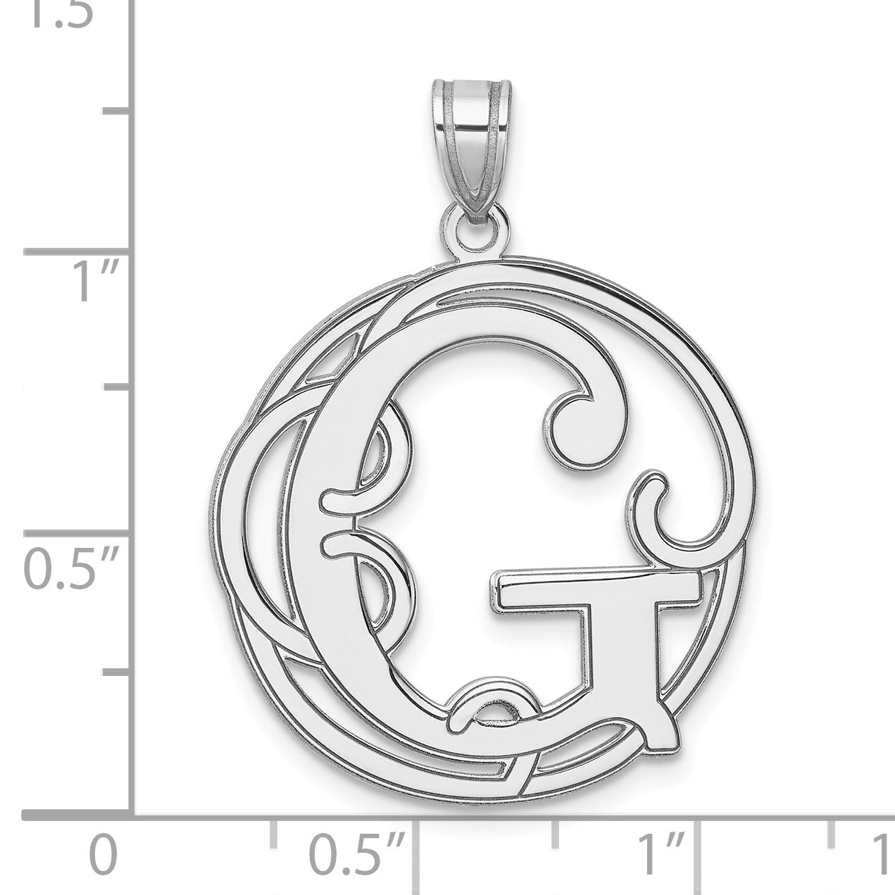 Large Sterling Silver Rhodium-plated Fancy Script Letter G Initial Pendant