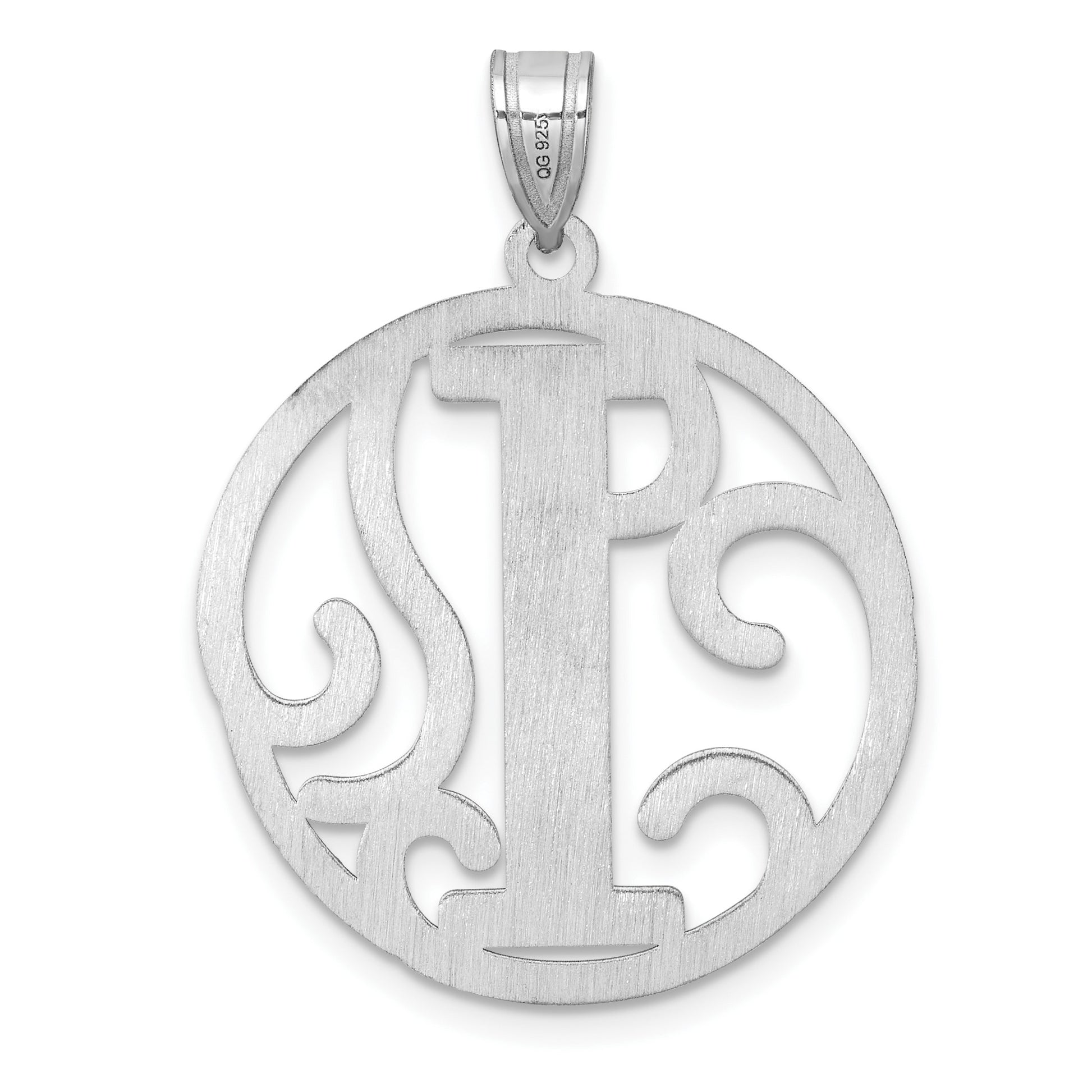 Large Sterling Silver Rhodium-plated Fancy Script Letter I Initial Pendant