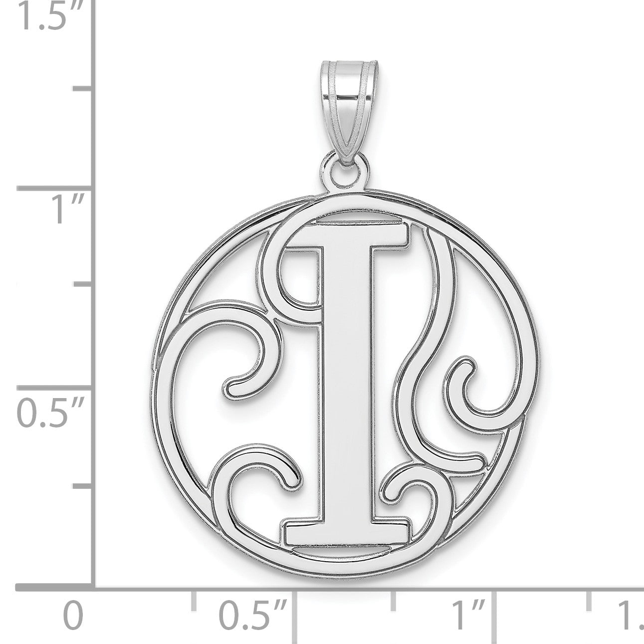 Large Sterling Silver Rhodium-plated Fancy Script Letter I Initial Pendant