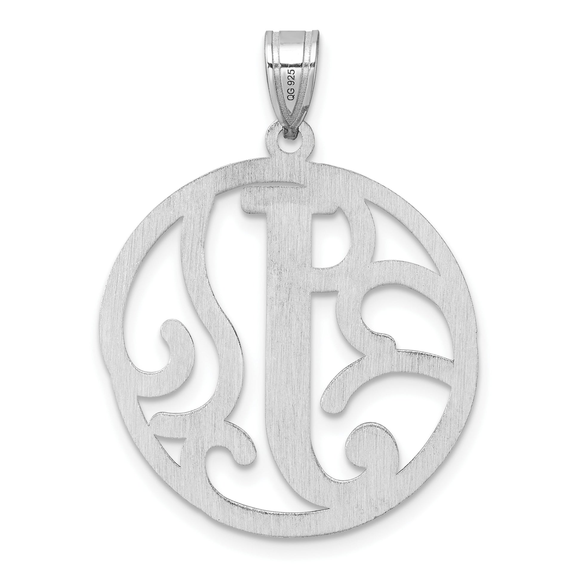 Large Sterling Silver Rhodium-plated Fancy Script Letter J Initial Pendant