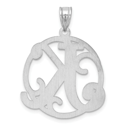Large Sterling Silver Rhodium-plated Fancy Script Letter K Initial Pendant