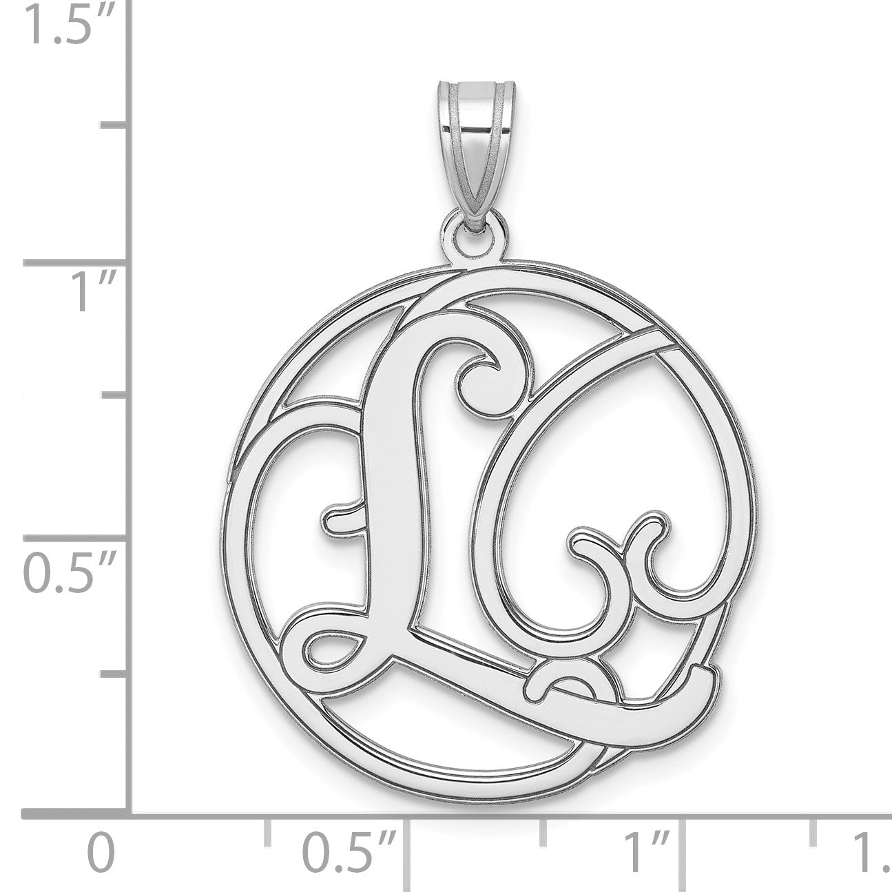 Large Sterling Silver Rhodium-plated Fancy Script Letter L Initial Pendant