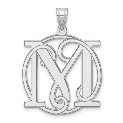 Large Sterling Silver Rhodium-plated Fancy Script Letter M Initial Pendant