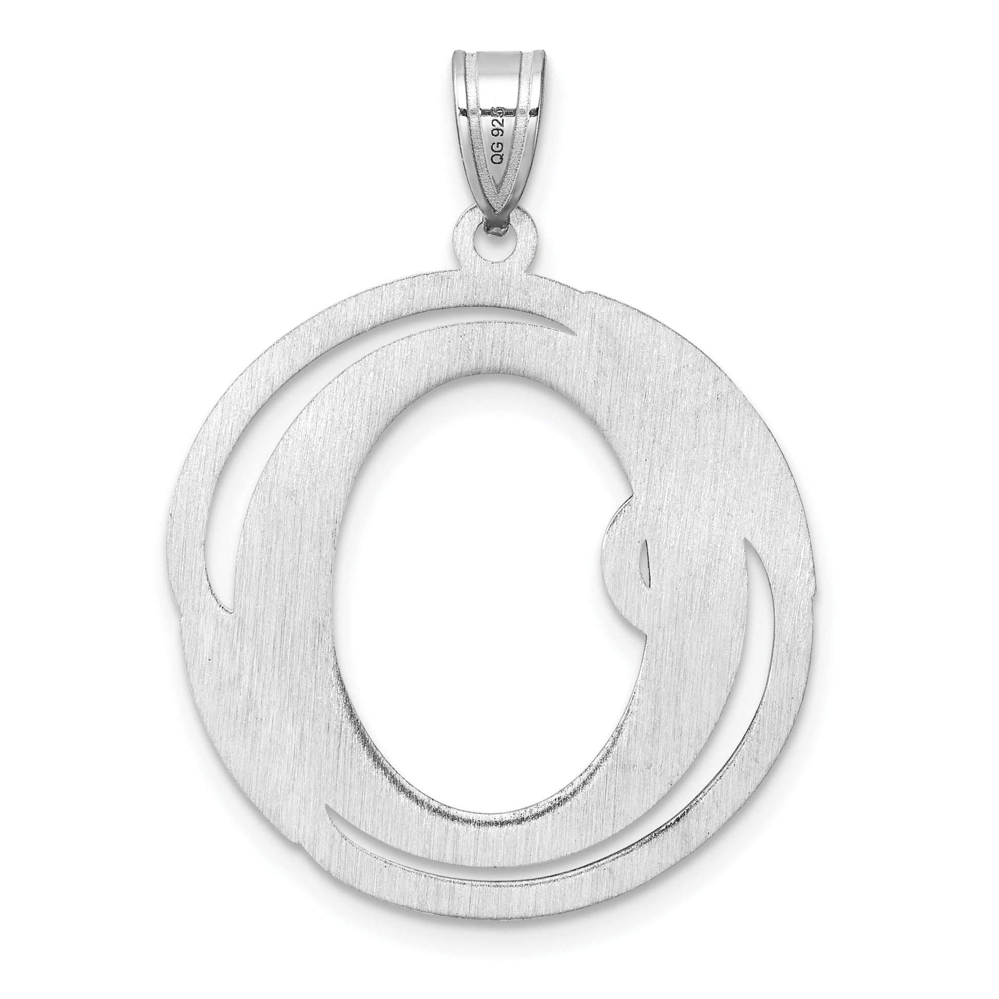 Large Sterling Silver Rhodium-plated Fancy Script Letter O Initial Pendant