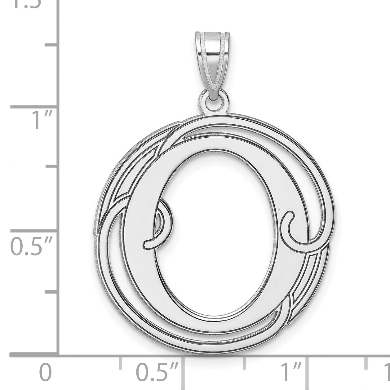 Large Sterling Silver Rhodium-plated Fancy Script Letter O Initial Pendant