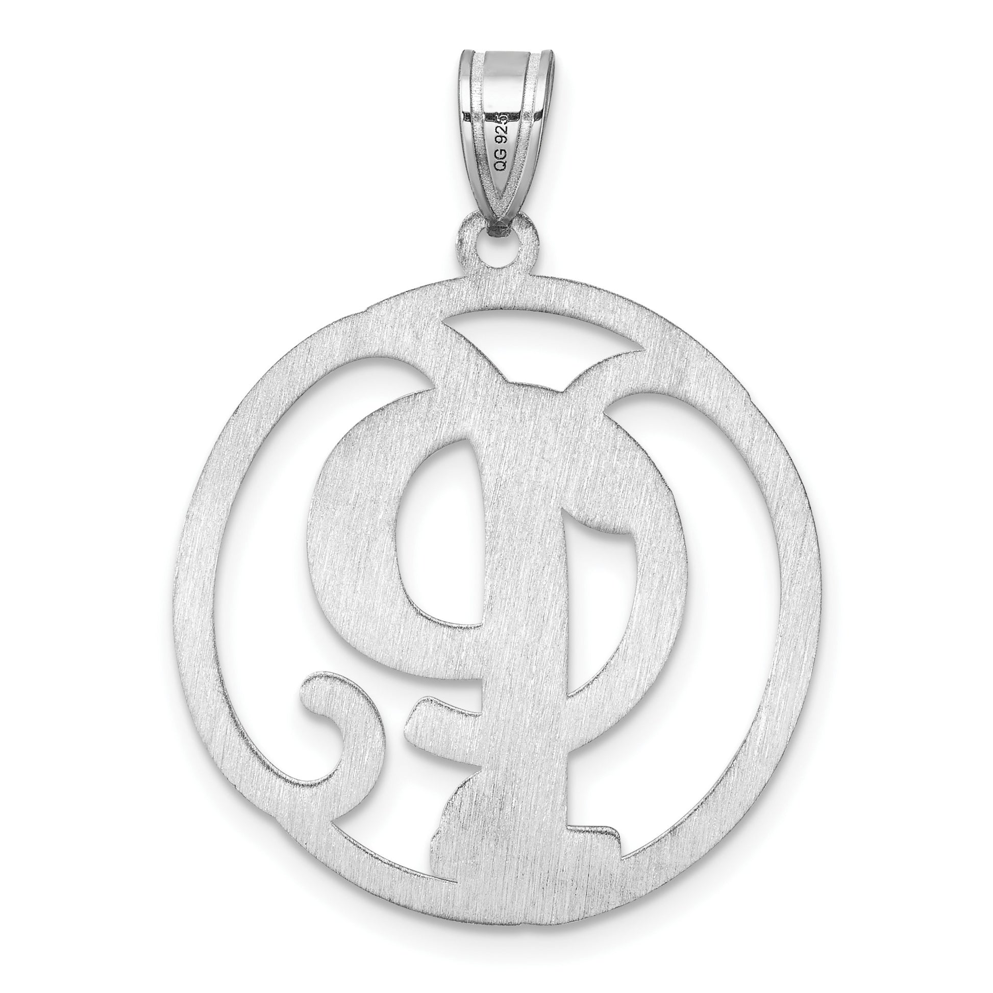 Large Sterling Silver Rhodium-plated Fancy Script Letter P Initial Pendant