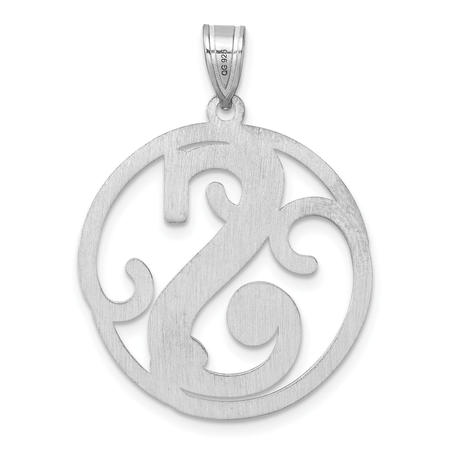 Large Sterling Silver Rhodium-plated Fancy Script Letter S Initial Pendant