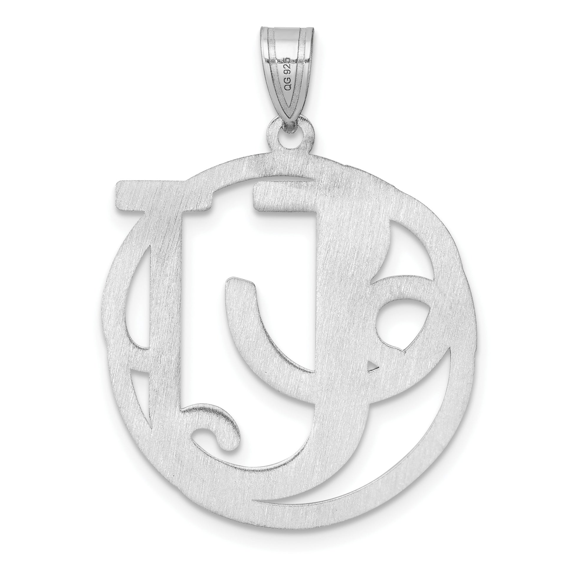 Large Sterling Silver Rhodium-plated Fancy Script Letter U Initial Pendant