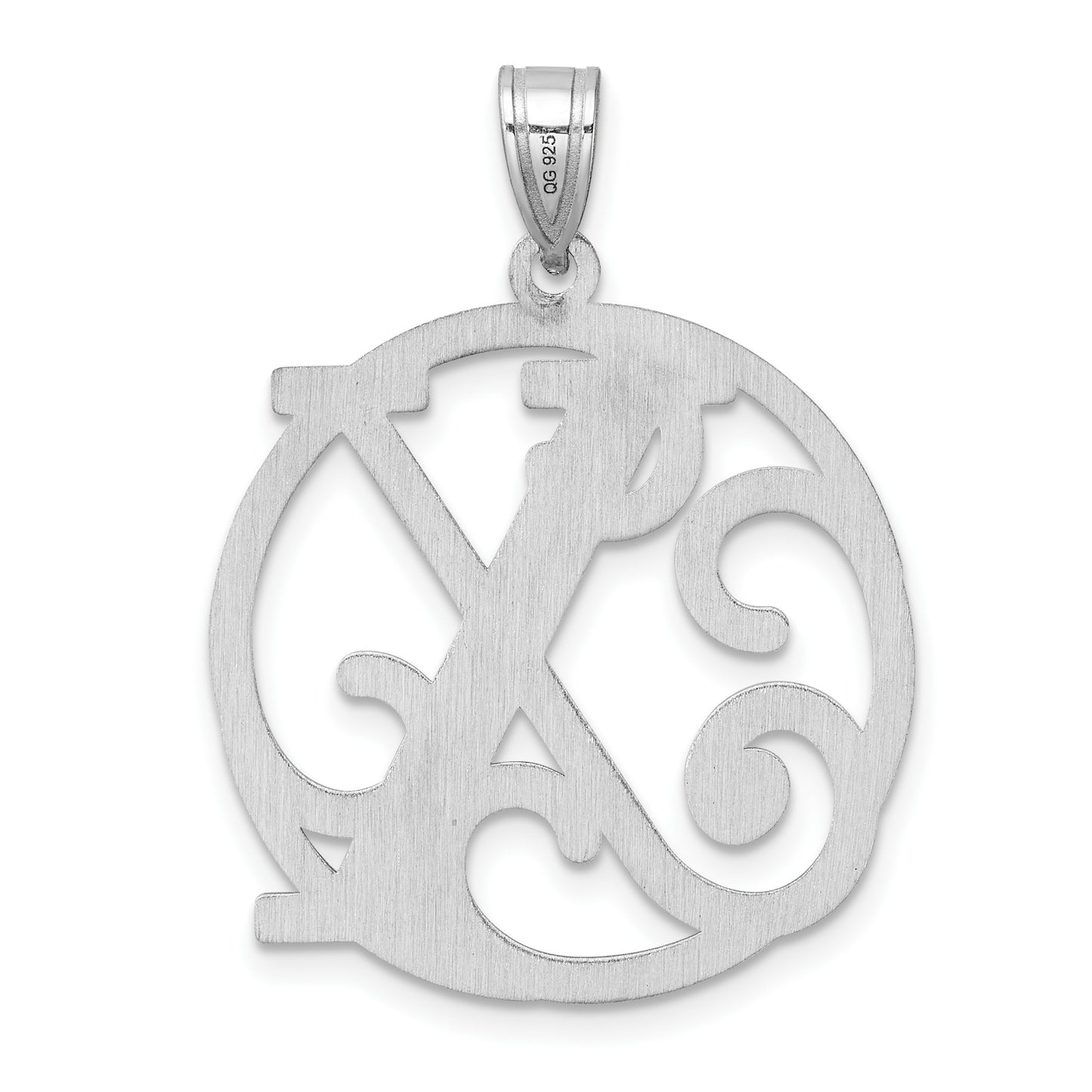 Large Sterling Silver Rhodium-plated Fancy Script Letter X Initial Pendant
