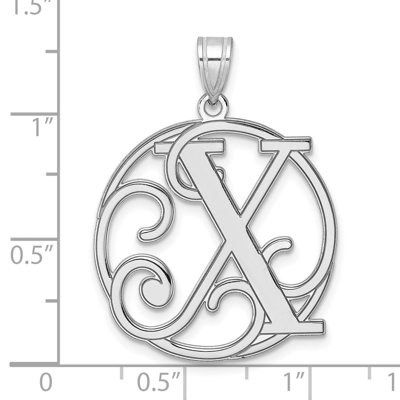 Large Sterling Silver Rhodium-plated Fancy Script Letter X Initial Pendant