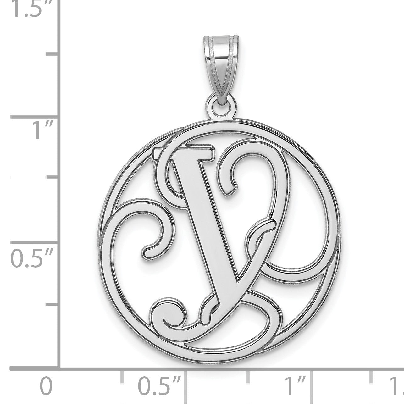 Large Sterling Silver Rhodium-plated Fancy Script Letter Y Initial Pendant