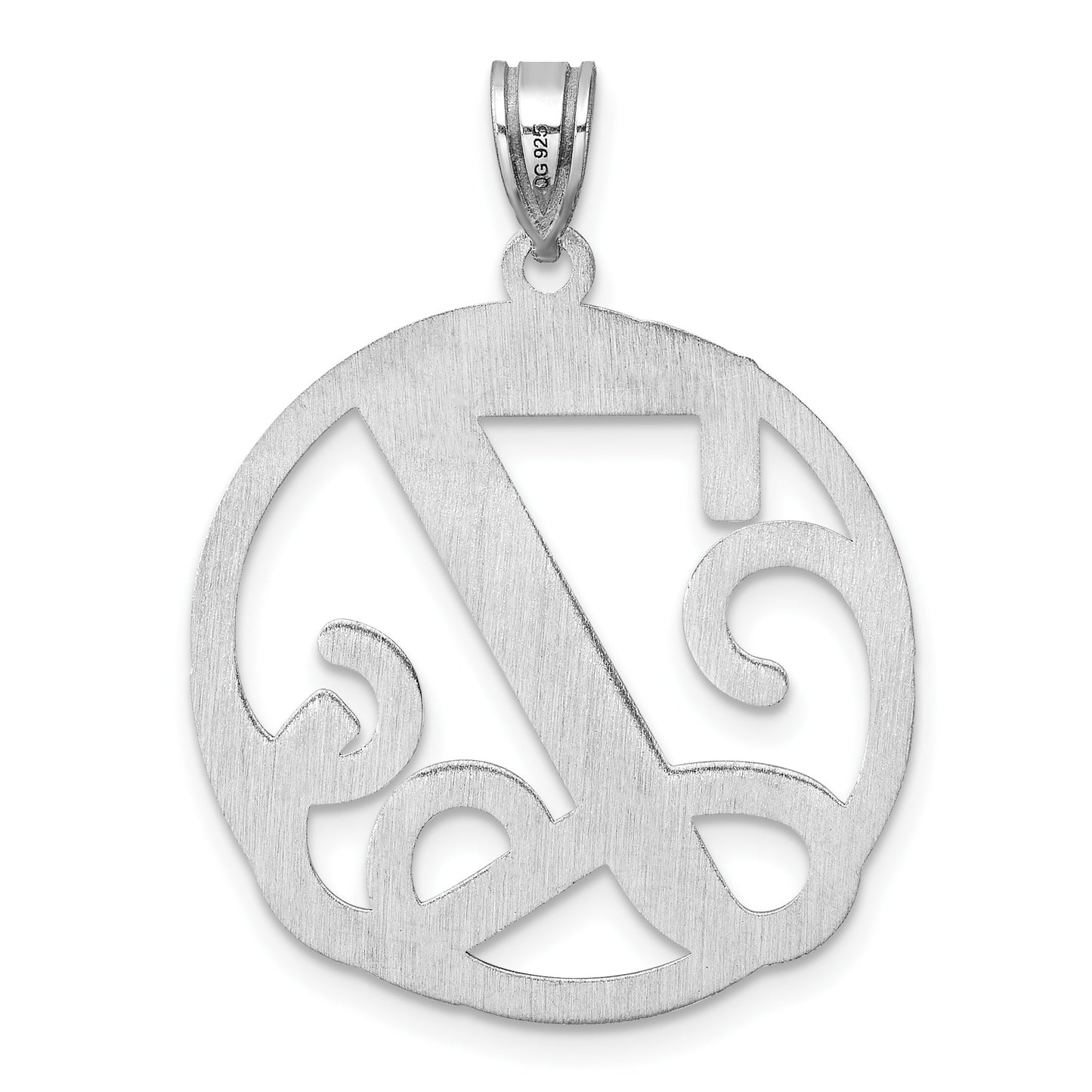 Large Sterling Silver Rhodium-plated Fancy Script Letter Z Initial Pendant