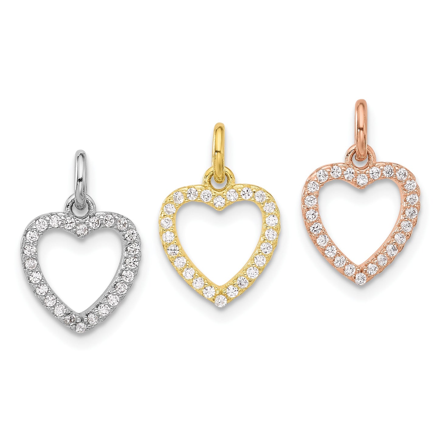 Sterling Silver Rhodium-plated Gold and Rose-tone CZ 3 Hearts Pendant