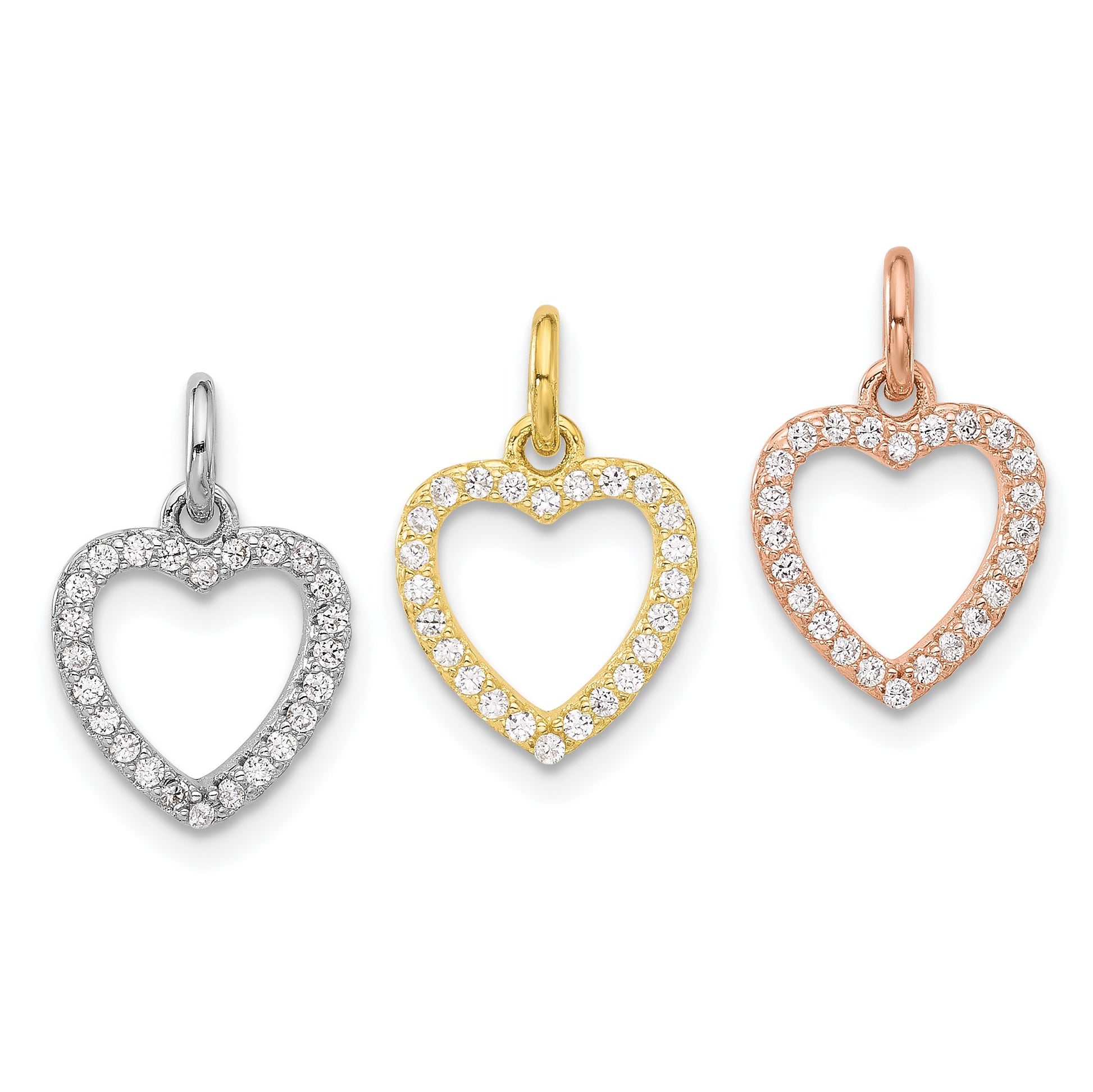 Sterling Silver Rhodium-plated Gold and Rose-tone CZ 3 Hearts Pendant