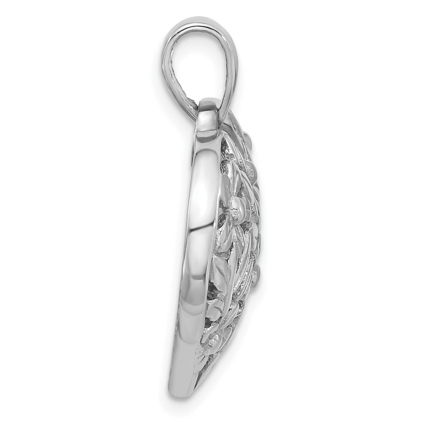 Sterling Silver Rhodium-Plated Polished Flower Heart Pendant