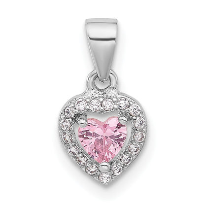 Sterling Silver Rhodium-plated Clear and Pink CZ Heart Pendant