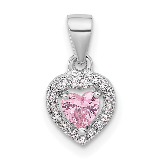 Sterling Silver Rhodium-plated Clear and Pink CZ Heart Pendant