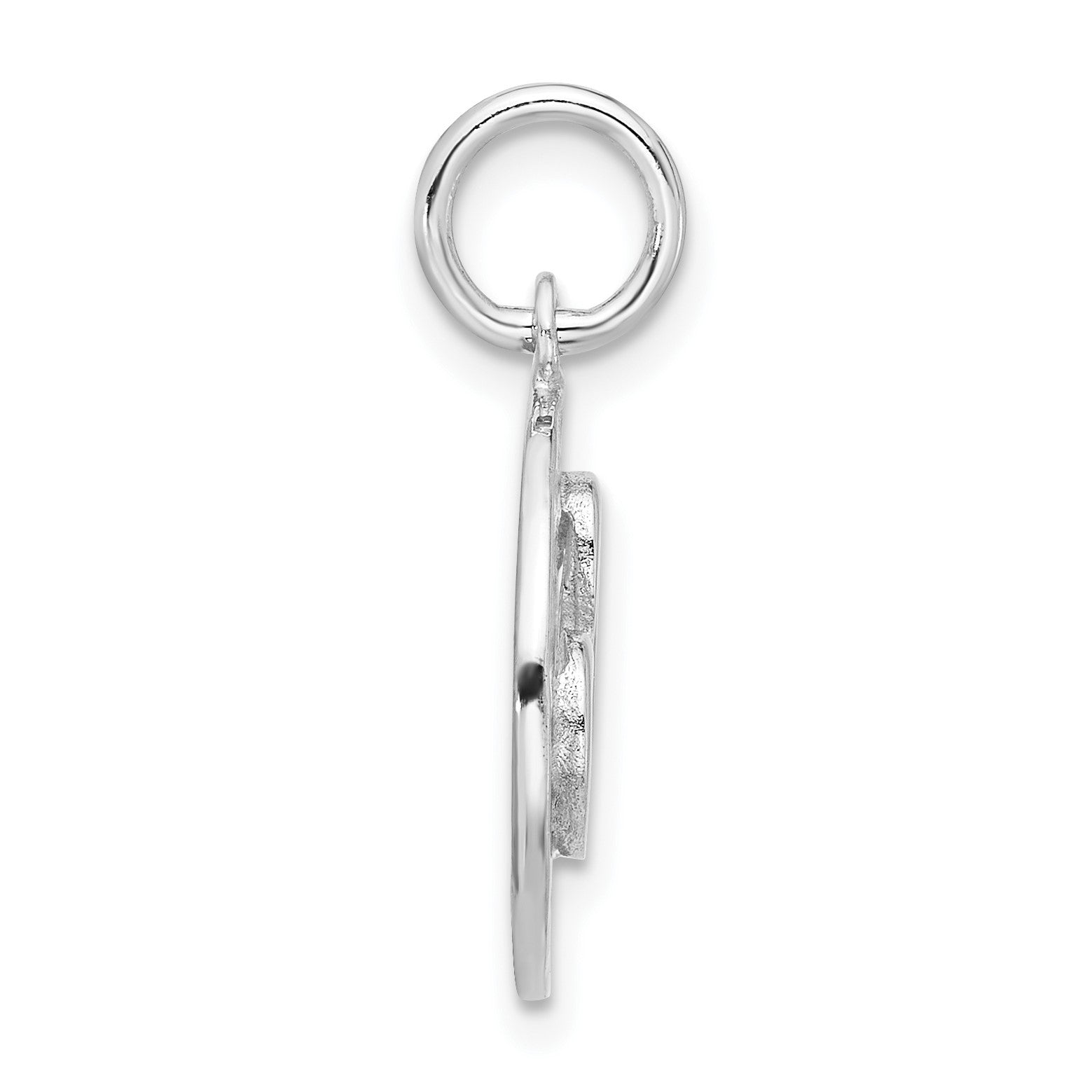 Sterling Silver Rhodium-plated Polished/Hammered Circle Heart Pendant