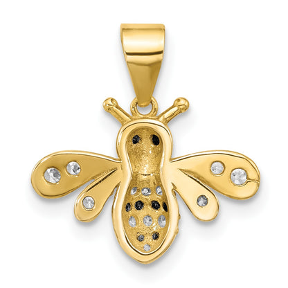 Sterling Silver Gold-tone Black Rhodium-plated Bee with CZ Pendant