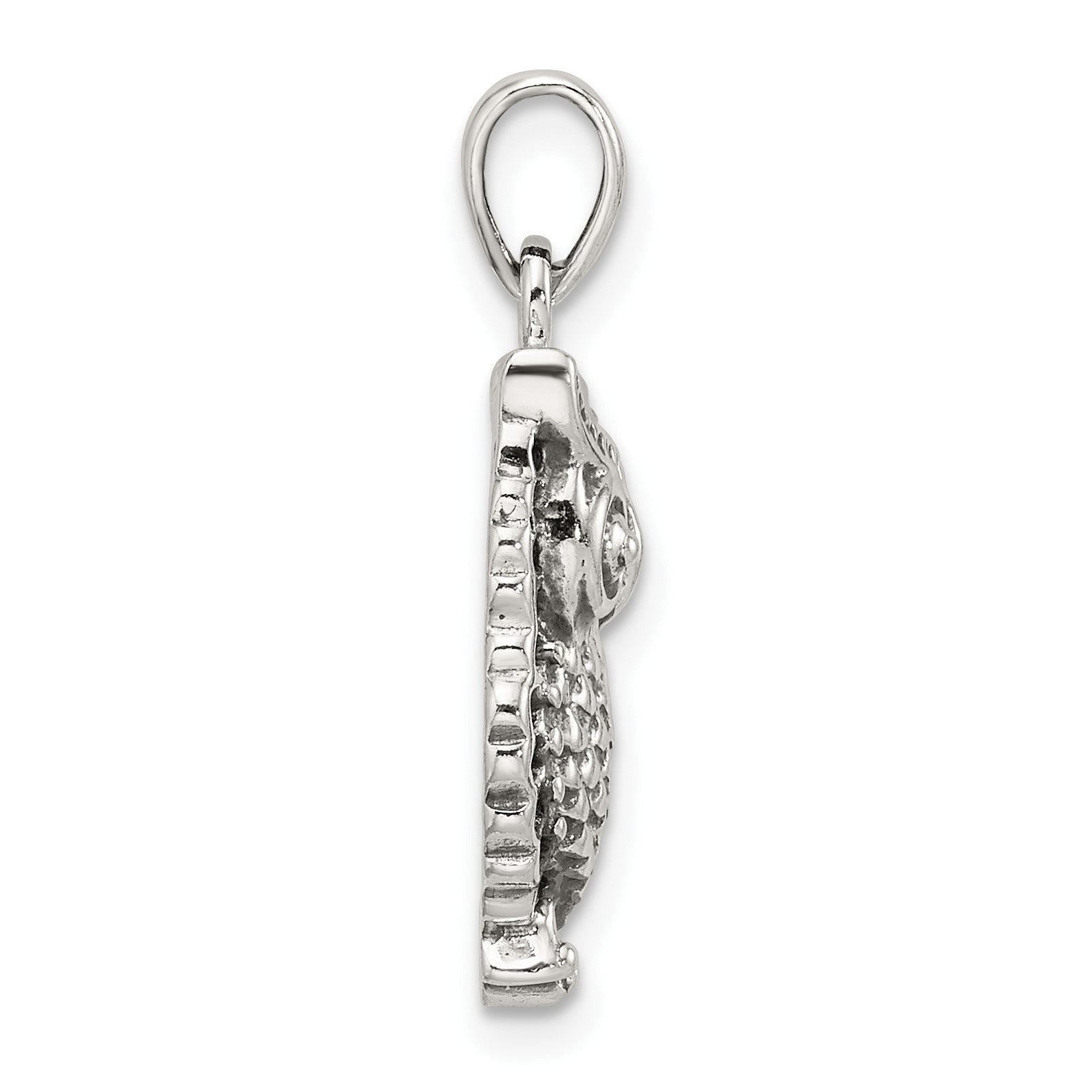 Sterling Silver Polished and Antiqued Owl Pendant