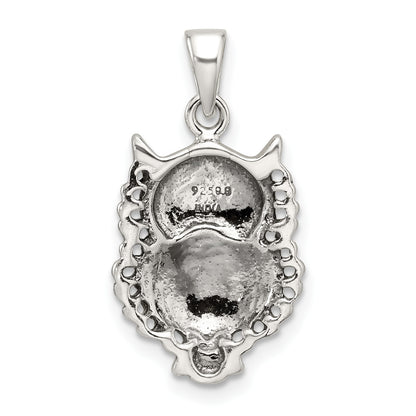 Sterling Silver Polished and Antiqued Owl Pendant