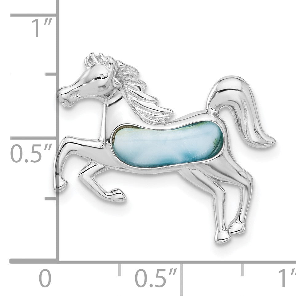 Sterling Silver Rhodium-plated Larimar Horse Chain Slide