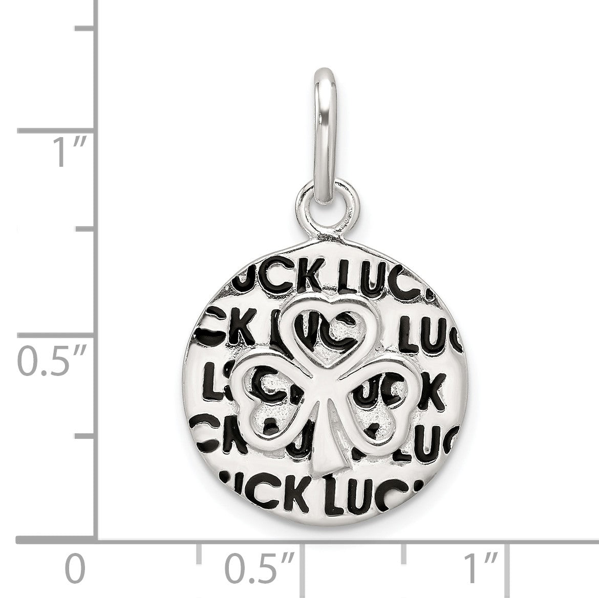 Sterling Silver Polished Enamel Luck with Clover Round Pendant