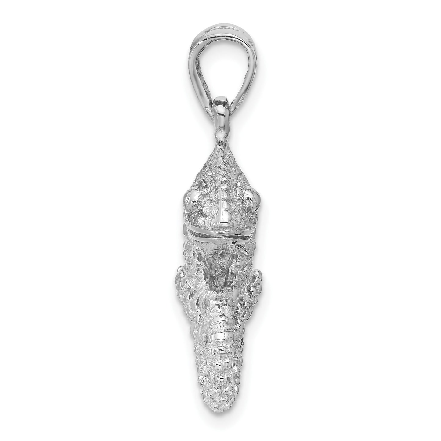 Sterling Silver Rhodium-plated Polished and Textured 3D Chameleon Pendant
